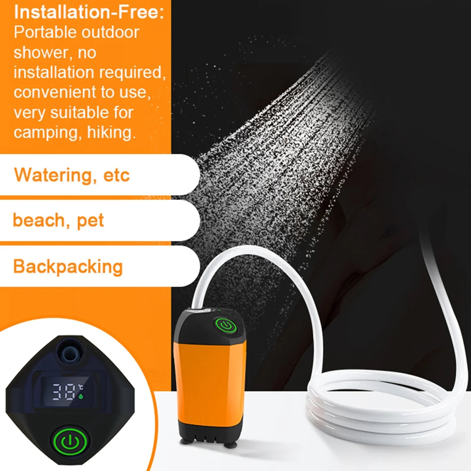 HydroStream Portable Dusche | Tragbar & Leistungsstark | 90 Minuten Akkulaufzeit | IPX7 Wasserdicht