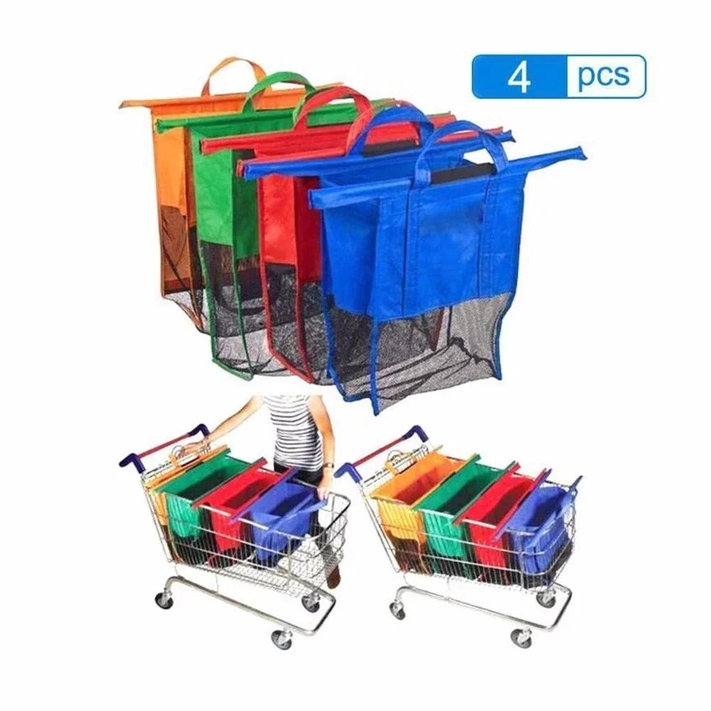 EcoCarry | 4er-Set faltbare Einkaufstaschen für Trolley | Robust, platzsparend & wiederverwendbar | Für Supermarkt, Wochenmarkt & Alltag