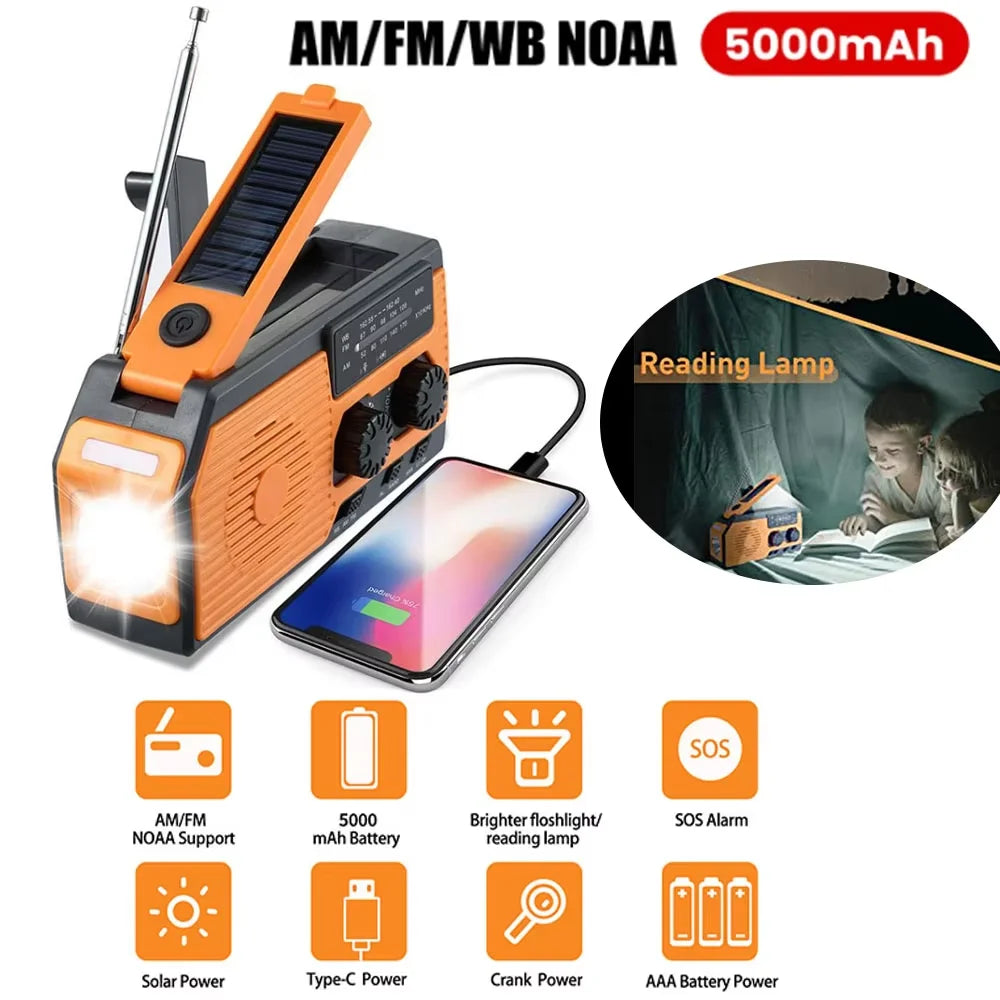 ResQPower | 4-in-1 Solar-Notfallradio | Mit SOS-Alarm, LED-Licht & Powerbank | USB, Handkurbel & Solar aufladbar