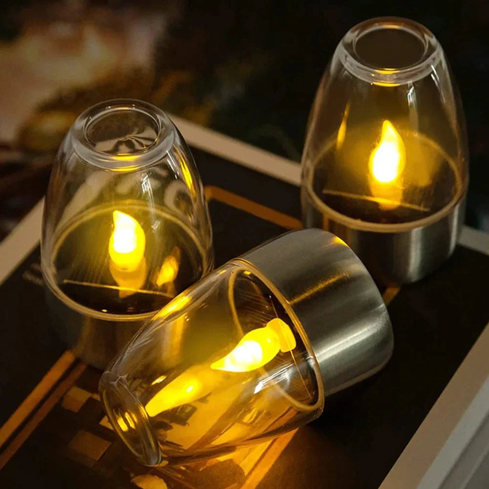 LumaGlow Solar Kerzenlichter | Edelstahl & Kabellos | Warmweißes Licht für Garten & Terrasse