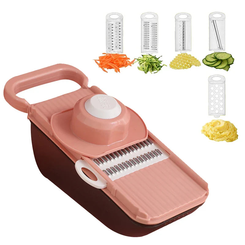ChefMate | Multifunktionaler Gemüseschneider | 5 Edelstahl-Einsätze, rutschfest & BPA-frei | Schneiden, Hobeln, Reiben & Würfeln in der Küche