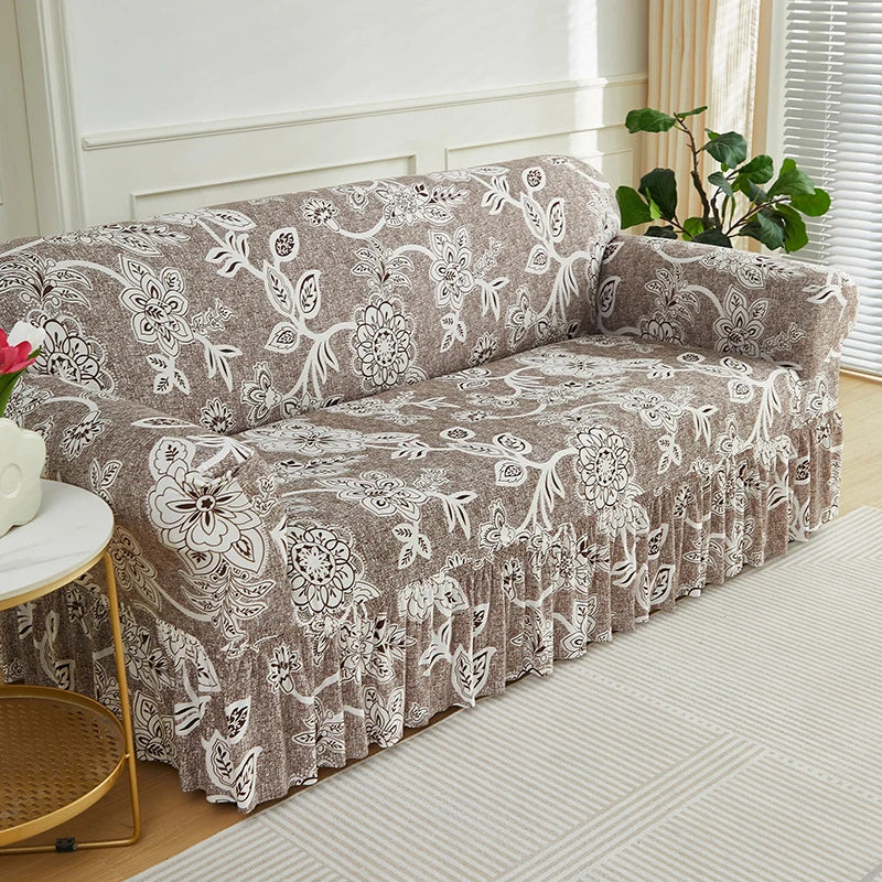 Floravelle | Sofaüberwurf mit Blumenmuster | Elastisch & Rutschfest | Dekorativer Rüschenakzent | Waschbarer Sofabezug