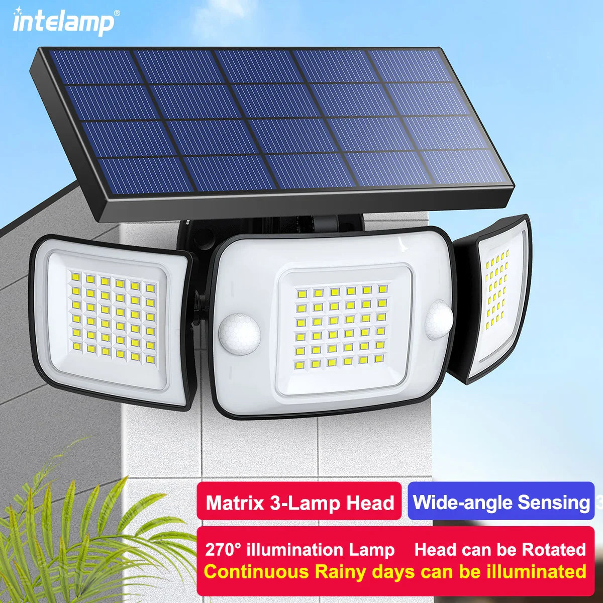 SolarGuard | 270° LED Sicherheitsstrahler | 1200 Lumen | 3 Bewegungsmelder Köpfe