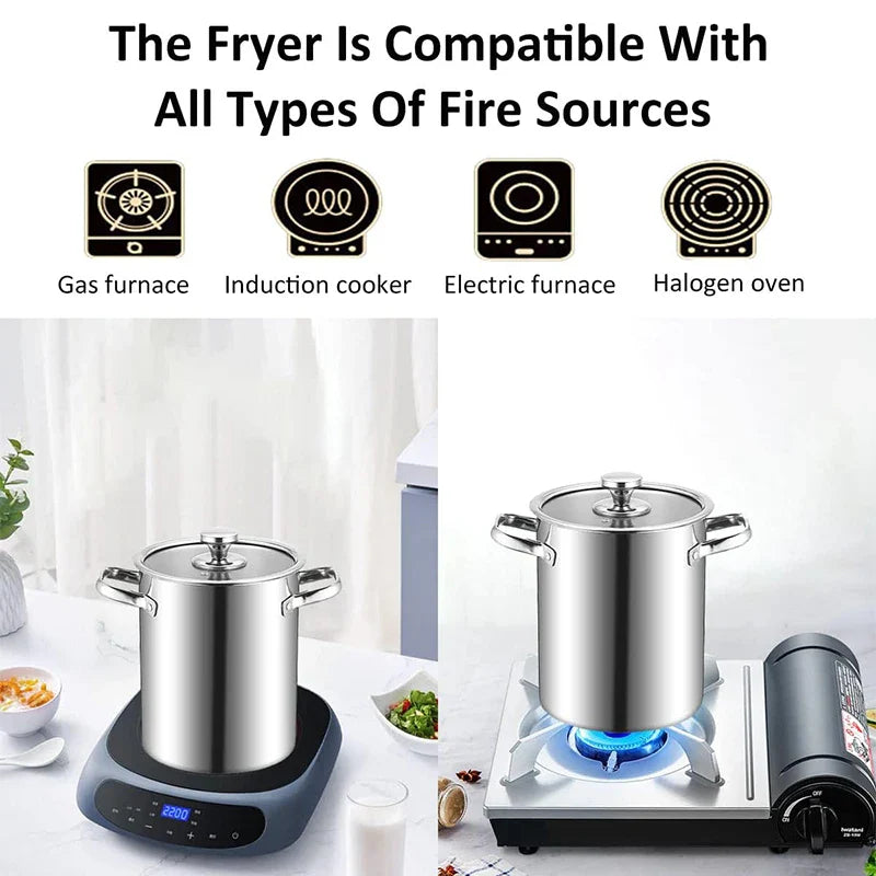 FryPro Deluxe | Edelstahl Frittier-Topf | 3L Fassungsvermögen | Mit Frittierkorb & Zange