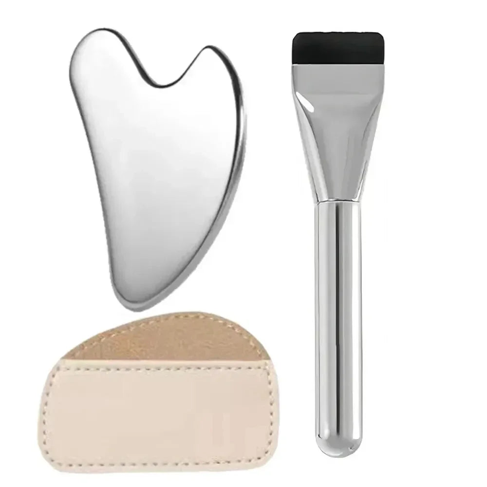 Beautiqlo | Make-up Set | Edelstahl-Spatel & Pinsel | Für präzises & hygienisches Schminken