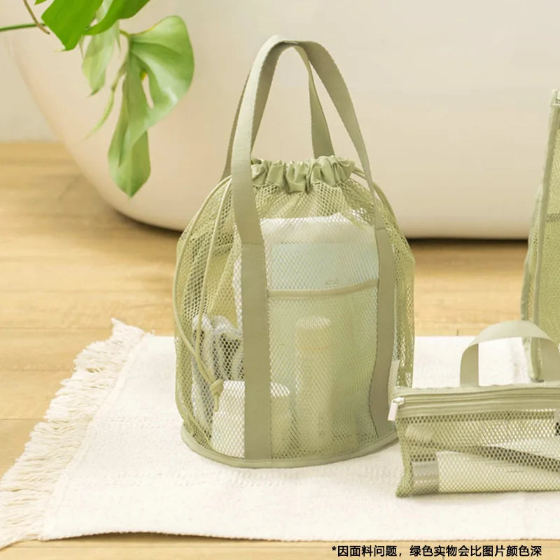 PackaNet MeshBag Kosmetiktasche mit Kordelzug | Großes Volumen & Faltbar | Atmungsaktives Nylon-Netz | Dunkelblau