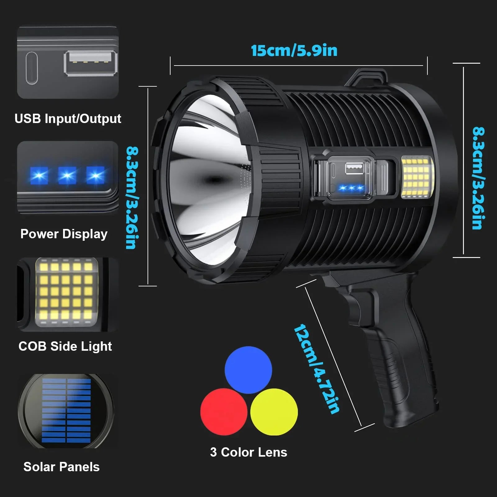 Nightrax 1000X | 900.000 Lumen Taschenlampe | Solar & USB | Mit Seitenlicht & Powerbank