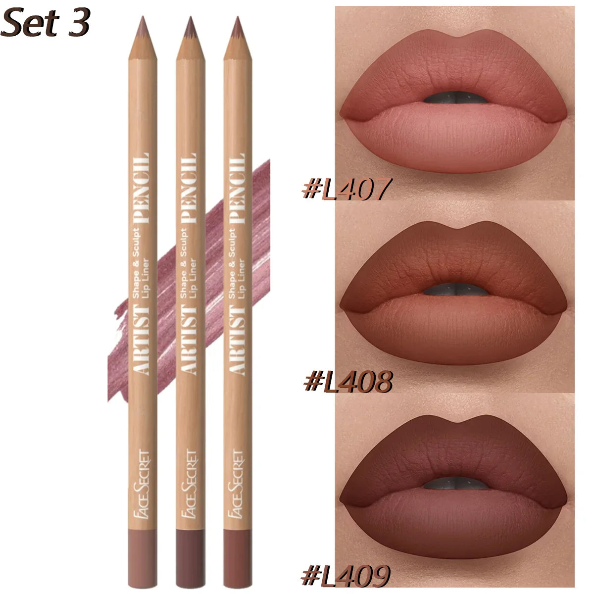 LuxeLips | 3er Set Lippenkonturenstift & Lippenstift | Matt & Wasserfest | Samtiges Finish für Perfekte Lippen