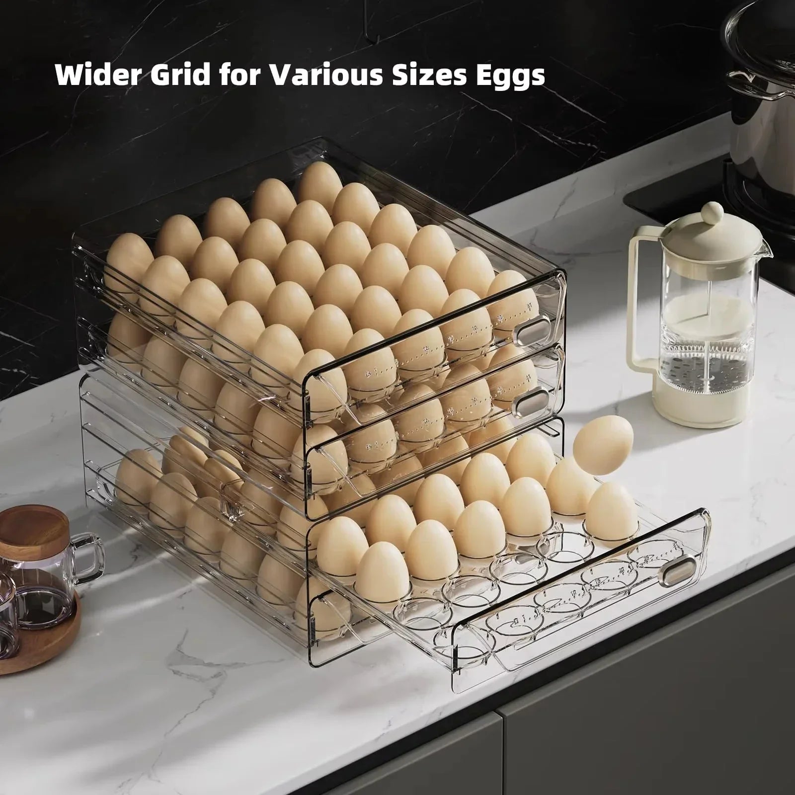 EggKeeper Pro | XXL Eieraufbewahrungsbox | 60 Eier Kapazität | Mit Datumsanzeige & Schubladensystem | Hygienisch & Platzsparend