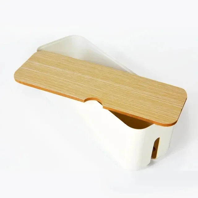 TidyBloc Kabel Organizer | Holz-Optik & Kunststoff | Für Schreibtisch & Zubehör | Kompakte Aufbewahrungsbox