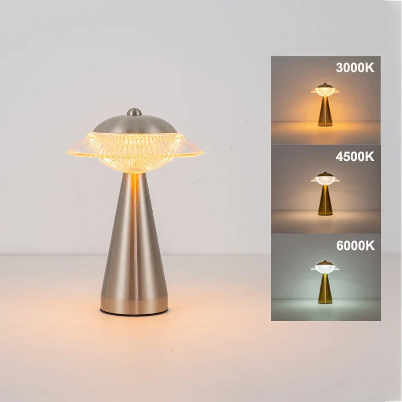 Aurelio LED Tischlampe | Touch-Steuerung & Stufenlose Dimmung | Wiederaufladbar | 3 Lichtfarboptionen | Eisen & Acryl | 23 × 16 cm