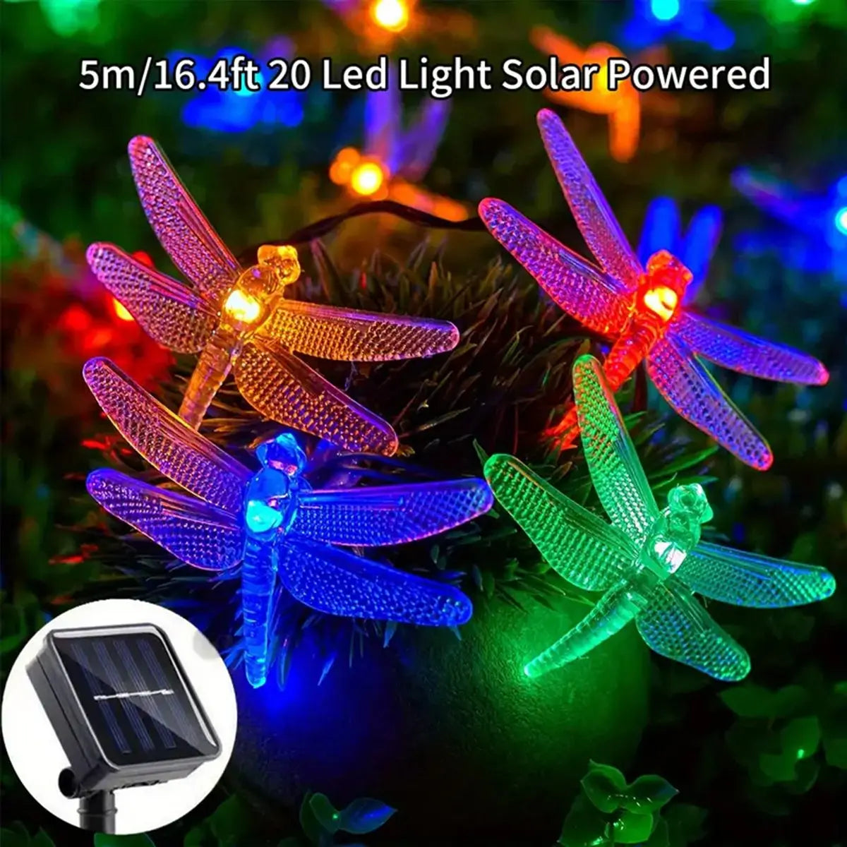 Solithia Libellenlichterkette | Solar | 8 Modi | IP65 Wetterfest | 5m 20 LEDs