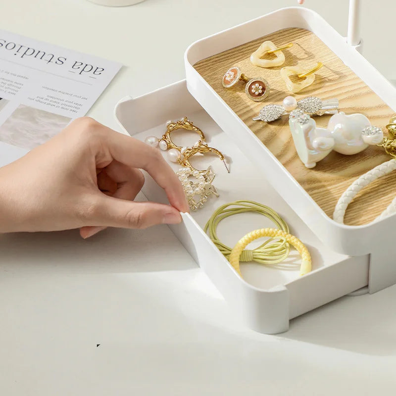 JewelHaven | Eleganter Schmuck-Organizer mit Holzablage | Für Ohrringe, Ketten & Ringe | Dekorativ & Praktisch