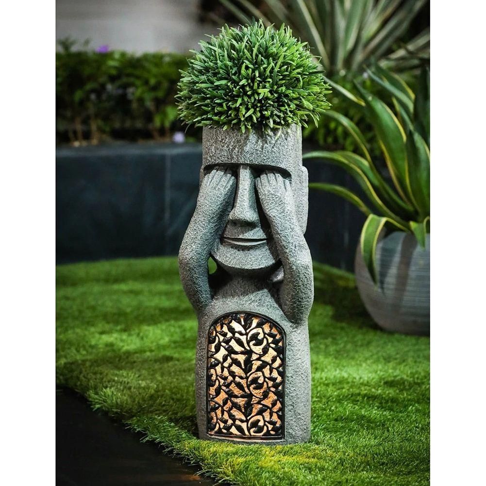 LumaFace | Solar Blumentopf mit LED | 3D-Gesichtsdesign & Wetterfest | Für Garten & Terrasse