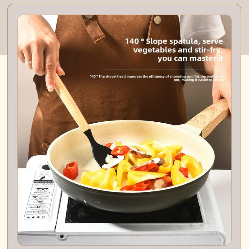 Mistrano | Küchenhelfer-Set | Silikon, Holzgriff, 12-teilig | Für Kochen, Braten & Servieren