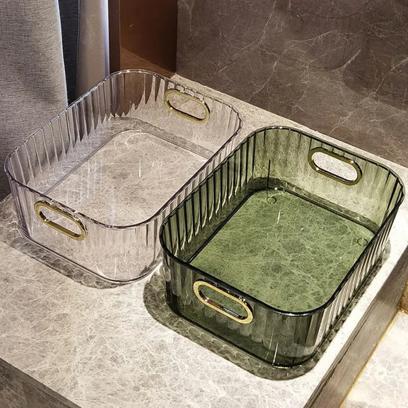 EleganceBox | Aufbewahrungsbox mit Diamantstruktur | Transparent & Goldakzente | 25x15x10 cm