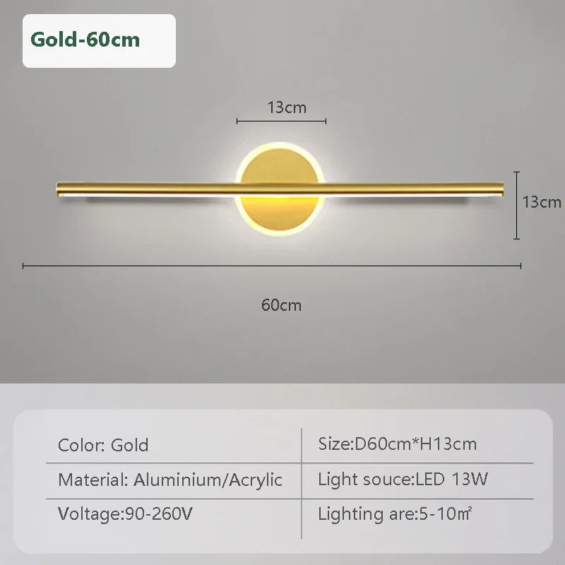 LED-Wandleuchte LineaLux | Schwarz und Gold | 40/60/80 cm | Warm-, Kalt- & Dreifarbenbeleuchtung | Zeitgenössische Spiegel- & Wandleuchte