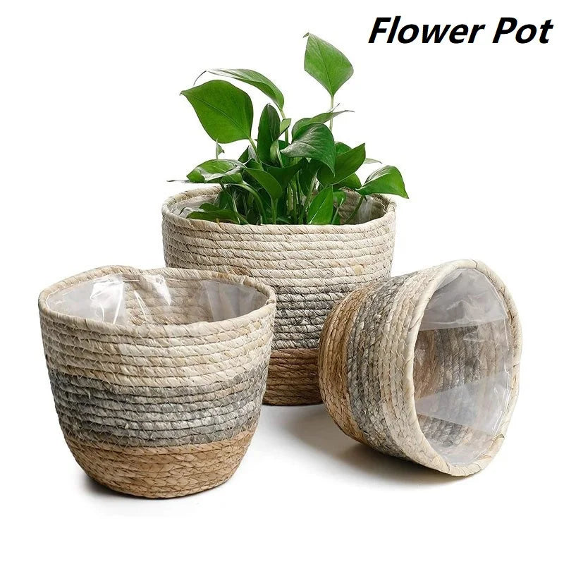 NaturaVive LeafBasket Pflanzenkorb aus Naturfaser | Handgeflochten & Robust | Für Boden & Tisch | Boho Deko für Zuhause & Büro