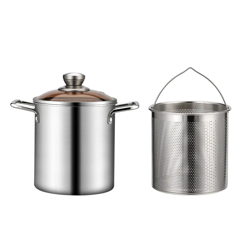 FryPro Deluxe | Edelstahl Frittier-Topf | 3L Fassungsvermögen | Mit Frittierkorb & Zange