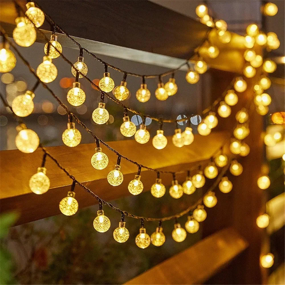 LumaGlow Solar Lichterkette | Kristallkugeln mit 8 Modi | Für Garten & Terrasse
