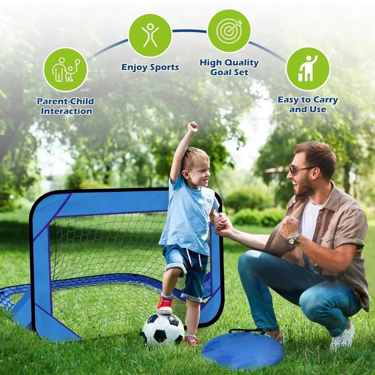 GoalMaster Fußballtor für Kinder | Faltbar & Tragbar | 4-in-1 Trainingsziel | 120x80x80 cm