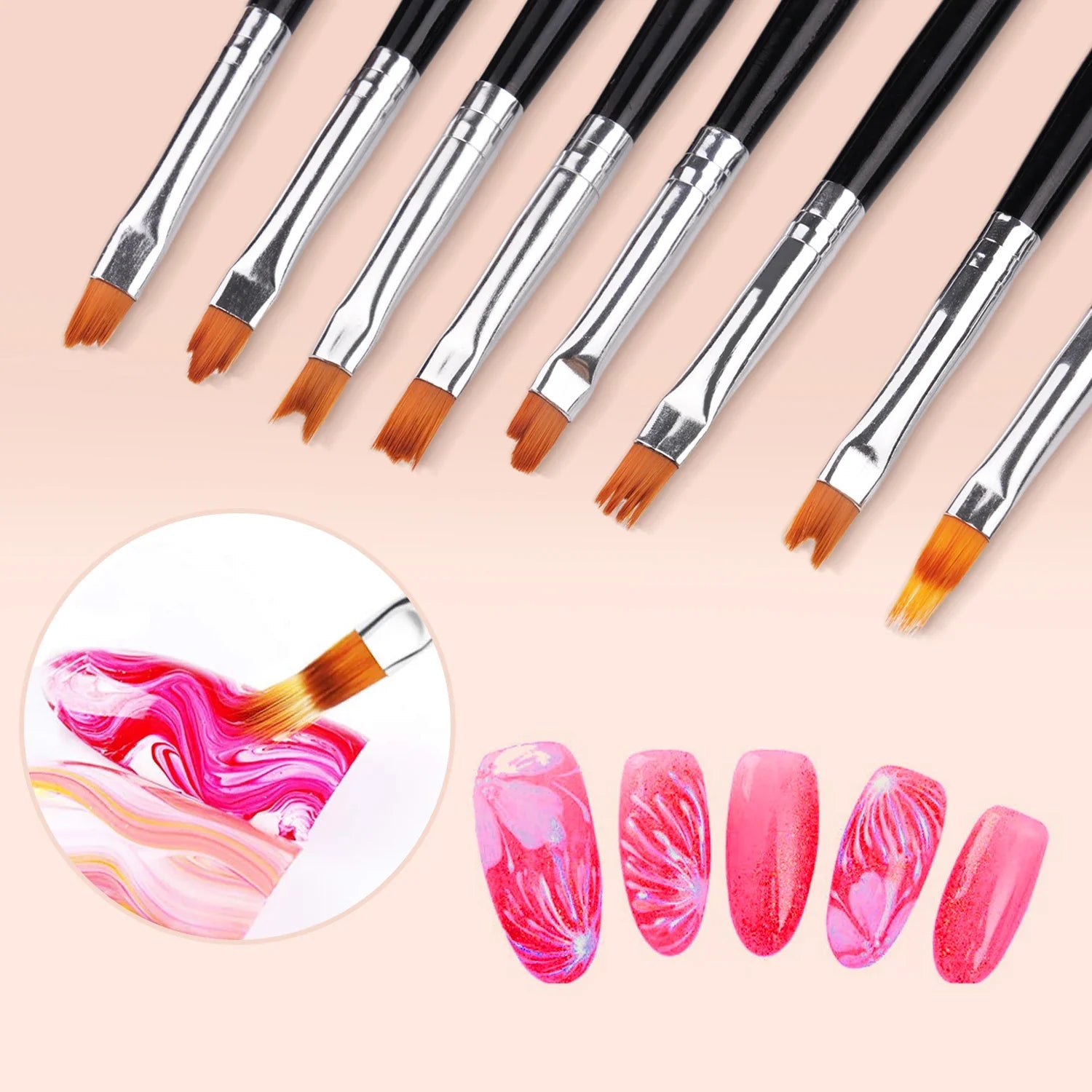 Nailina ArtBrush Set | 8-teiliges Pinselset | Für Feine Nail Art & Gel-Designs | Ergonomische Holzgriffe