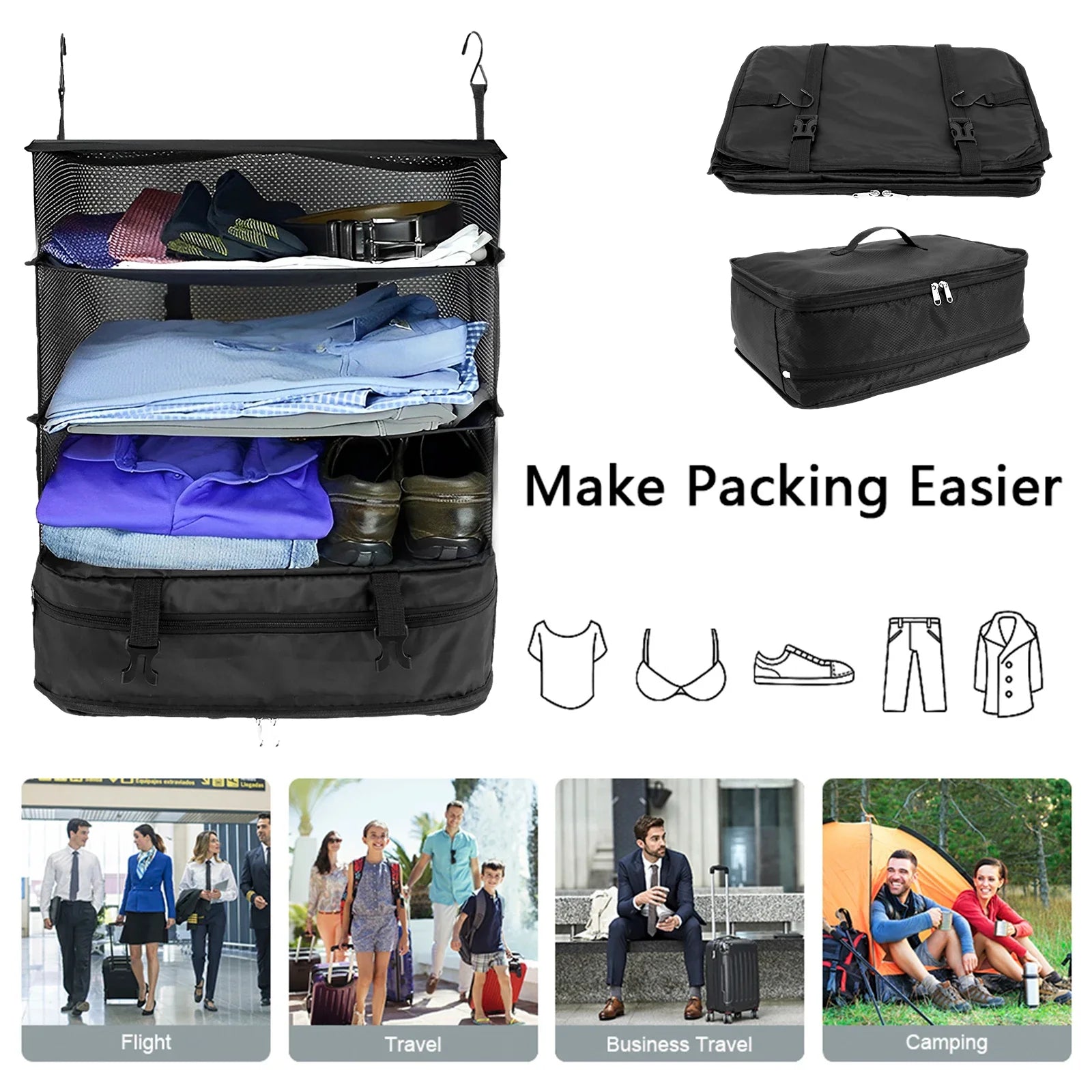 PackMaster | Reise-Hängeorganizer | Kompakt & Faltbar | Mit 3 Fächern