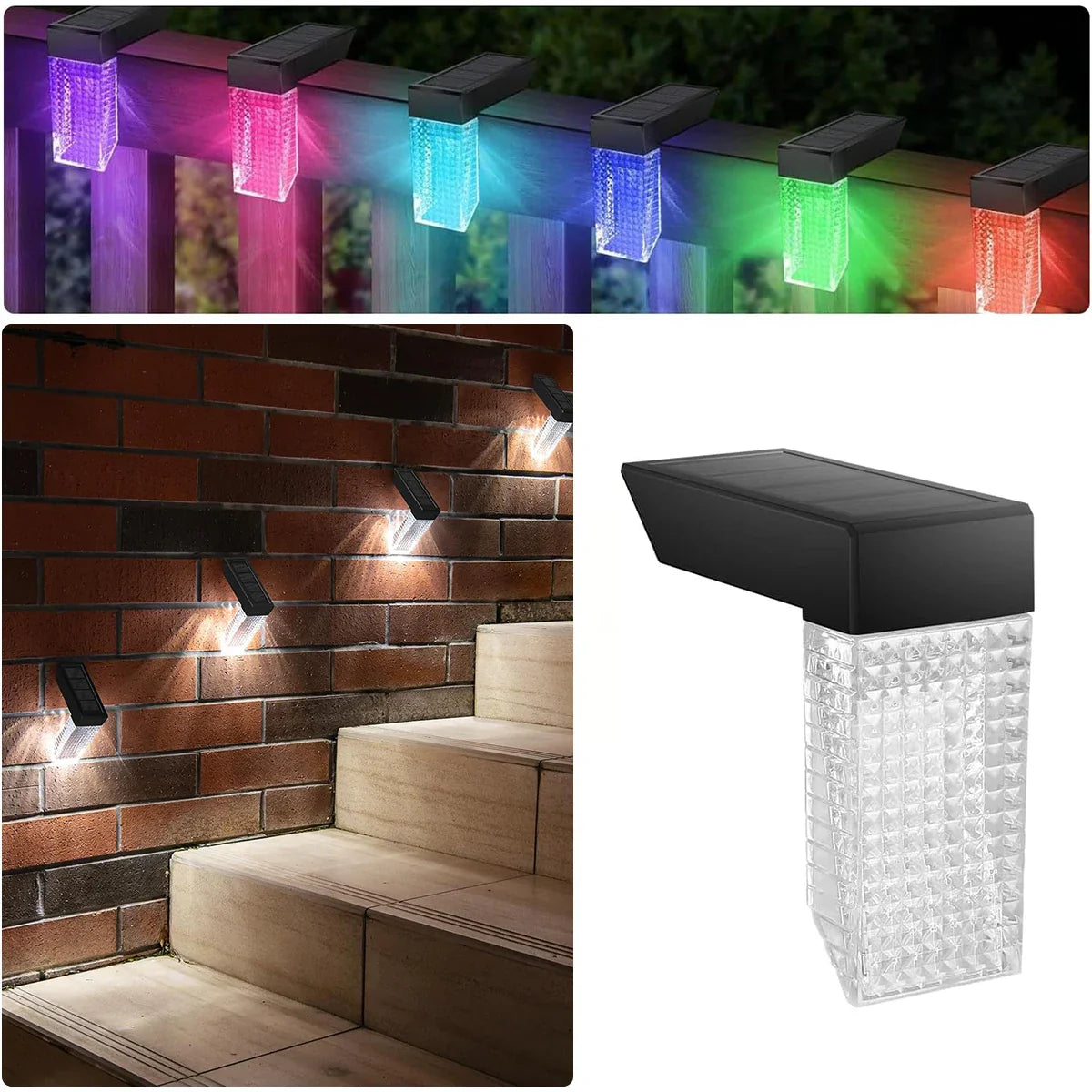 GlowStep | Solar LED Treppenlicht | RGB & Warmweiß | IP44 Wasserdicht für Außenstufen und Garten
