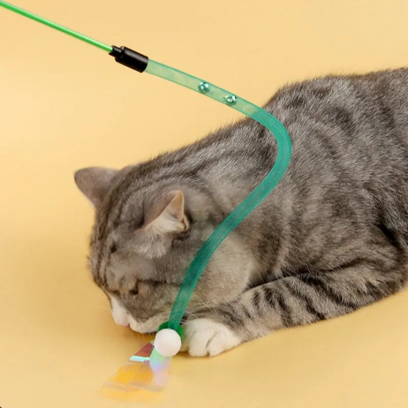 WhiskerPlay | Katzenangel mit Schmetterling & Ball | Bissfest, elastisch & mit Glöckchen | Für Kitten & aktive Katzen