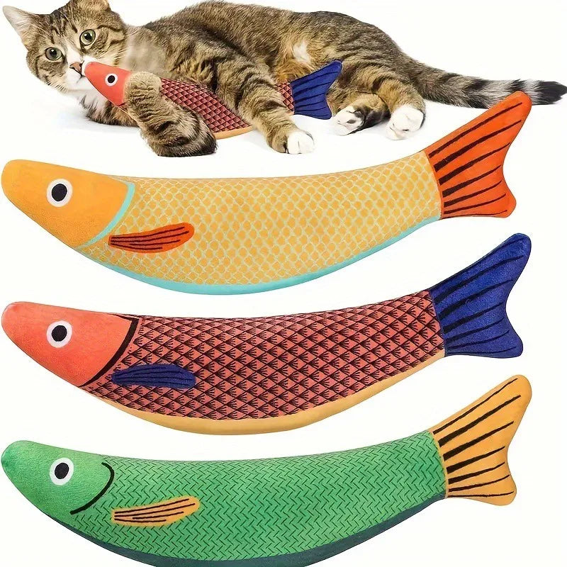 PlayFish | Interaktives Katzenspielzeug | 3D-Fischdesign | Mit Katzenminze | Weiches Plüschmaterial