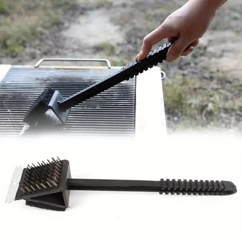 GrillPro CleanMaster | 3-in-1 Grillbürste | Langer Griff | Kupferdraht, Metallschwamm & Schaber