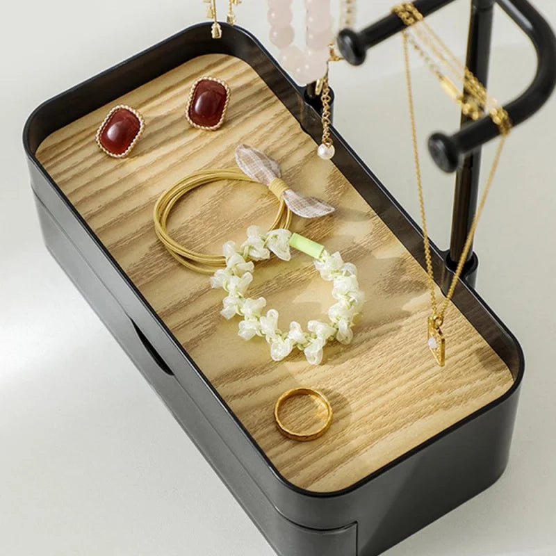 JewelHaven | Eleganter Schmuck-Organizer mit Holzablage | Für Ohrringe, Ketten & Ringe | Dekorativ & Praktisch