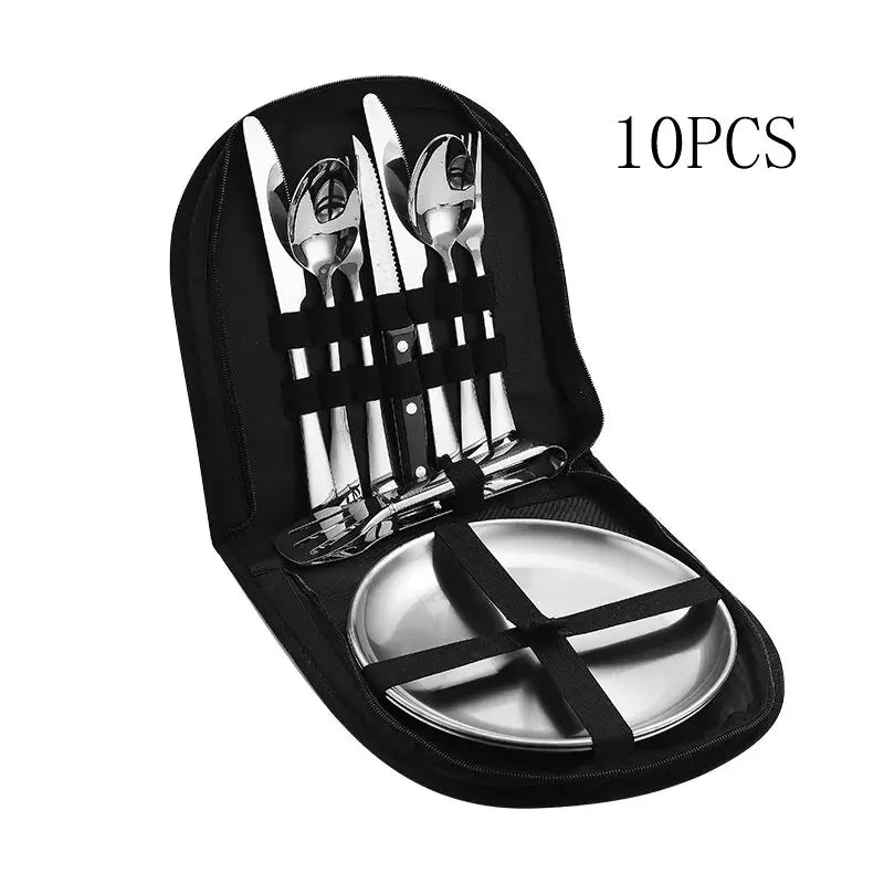 TrailMate Outdoor Besteckset | Kompakt & Robustes 10-teiliges Set | Edelstahl für Abenteuer