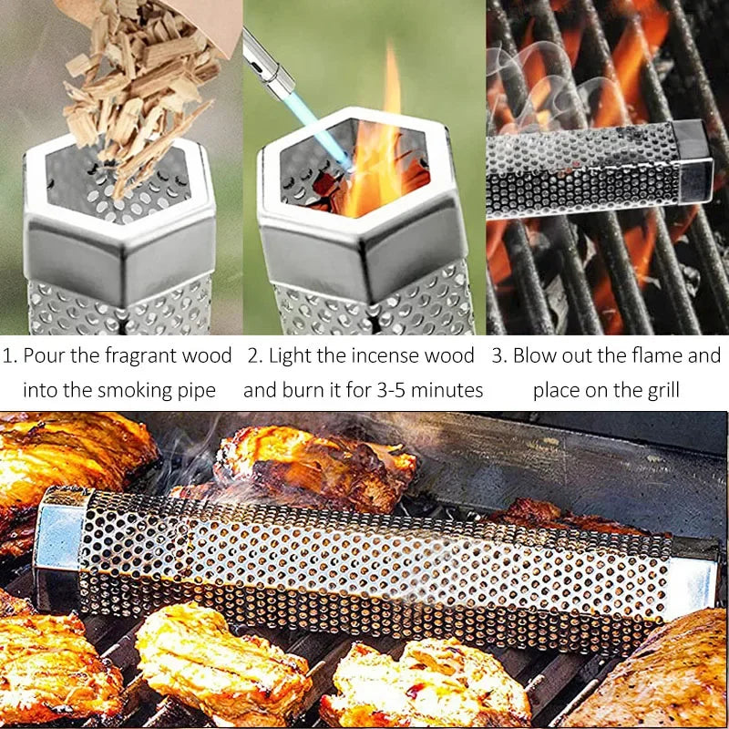 GrillAura | Räucherrohr für BBQ | Edelstahl, hitzebeständig & wiederverwendbar | Fleisch, Fisch & Gemüse