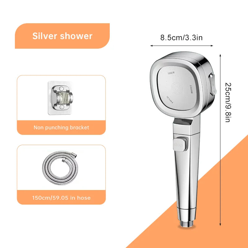 Jetiva Duschkopf | 3 Strahlarten | Druckverstärkend & Wassersparend | Silber Design