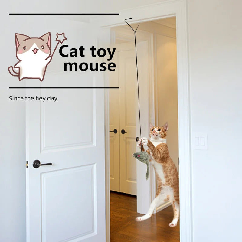 CatJoyPlay | Interaktives Hänge-Mausspielzeug | Dehnbares Seil & Realistische Felloptik | Für Wohnungskatzen & Aktive Stubentiger
