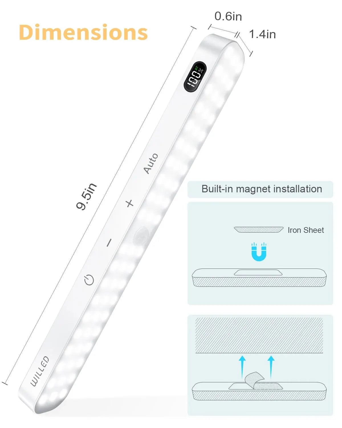 Viseno LED Lichtleiste | Sensor & Akkuanzeige | Touchdimmung & USB-C | Magnetisch 24 cm