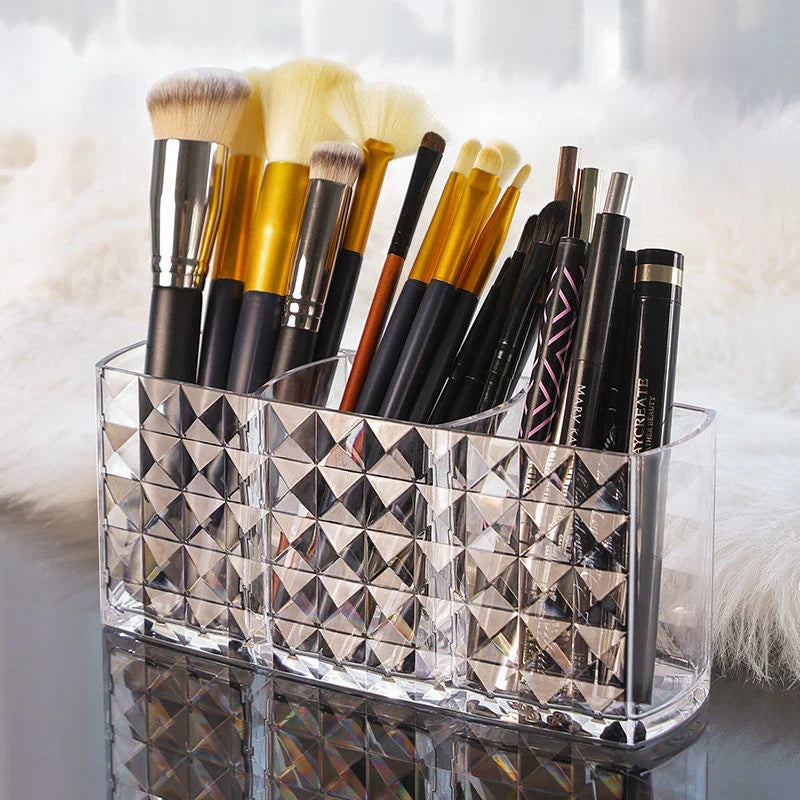 DiamondLux Organizer | Acryl | 3 Fächer | Luxus Diamant-Design für Schminktisch und Bad