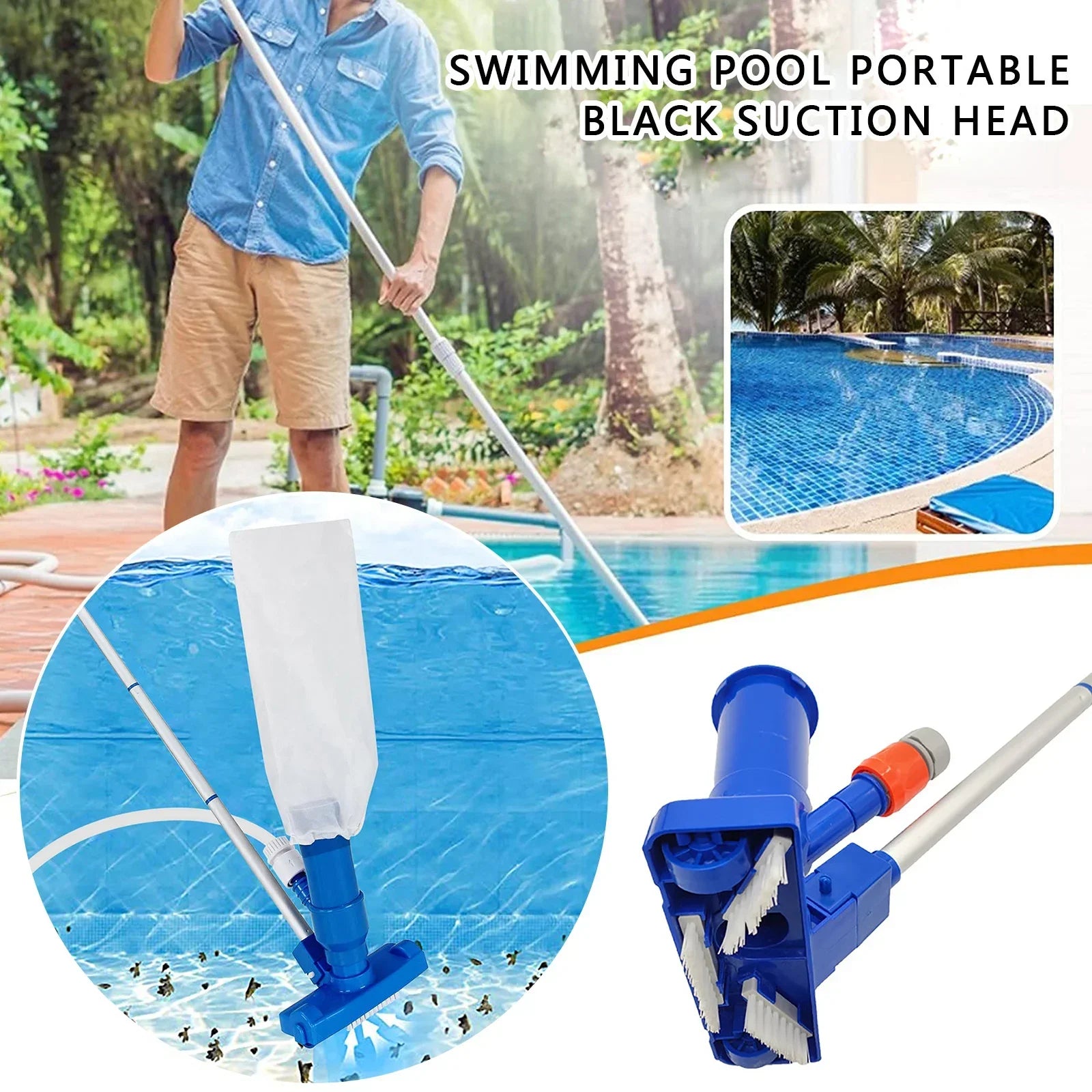 Hydrelix Poolreiniger Set | Für Pool & Teich | Mit Teleskopstange & Bürstenkopf | Blau