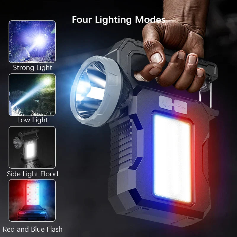 LumoVolt SolarLight | Tragbare Solar Taschenlampe | LED Suchlicht, COB-Arbeitslicht, Laterne