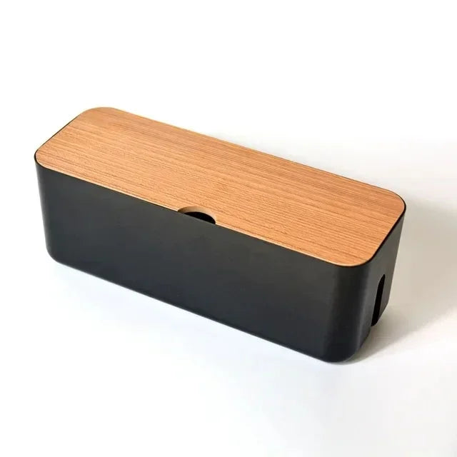 TidyBloc Kabel Organizer | Holz-Optik & Kunststoff | Für Schreibtisch & Zubehör | Kompakte Aufbewahrungsbox