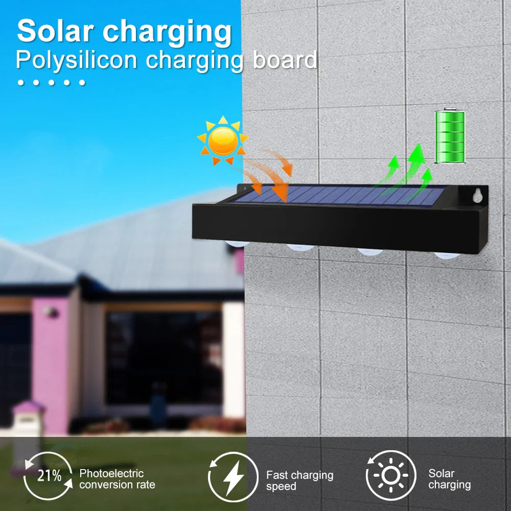 Solvara Solar Wandleuchten | Aluminium Gehäuse | Bewegungsmelder | Warmweißes Licht | IP54 Wetterfest