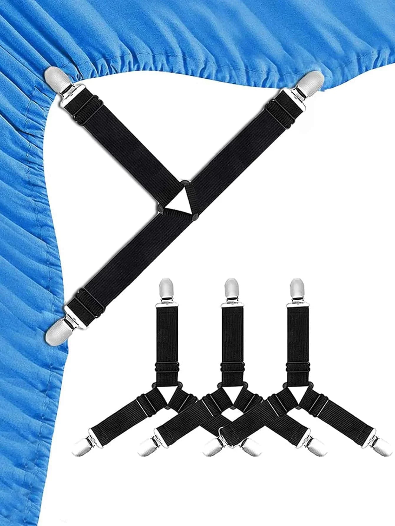 BedGrip | Spannbettlakenhalter Set | Längenverstellbar | Mit Metallschließe