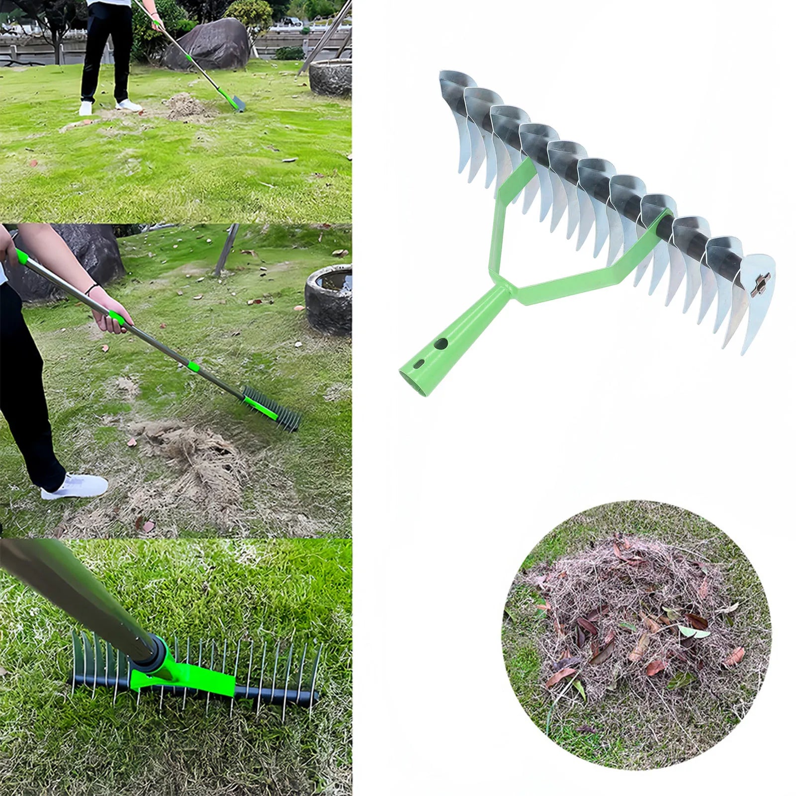 LawnMaster | Rechenkopf | Edelstahlzinken | Für Rasenpflege & Vertikutieren