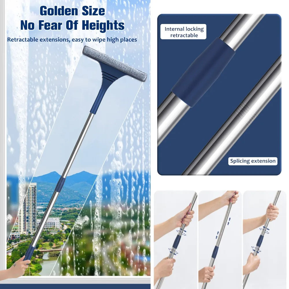 FlexiClear Fensterreiniger | 2-in-1 Reinigung | Flexibler Kopf | Teleskopstiel