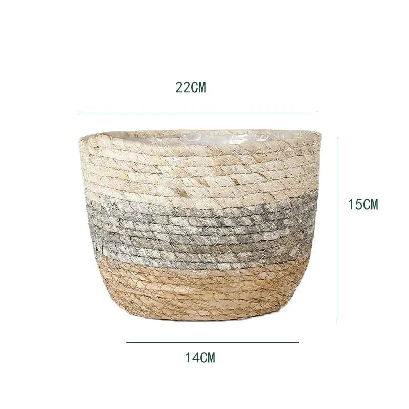 NaturaVive LeafBasket Pflanzenkorb aus Naturfaser | Handgeflochten & Robust | Für Boden & Tisch | Boho Deko für Zuhause & Büro