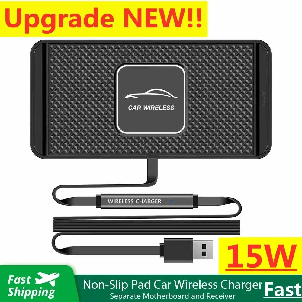 Enervia Wireless Ladepad | 15W Schnellladen | Rutschfest & Ultraflach | Für Auto & Zuhause