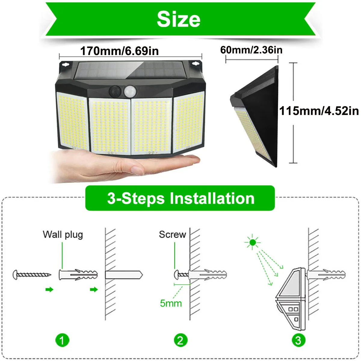 SolarGlow Außenleuchte | 576 LEDs | Bewegungs- und Lichtsensor | Solarbetrieb