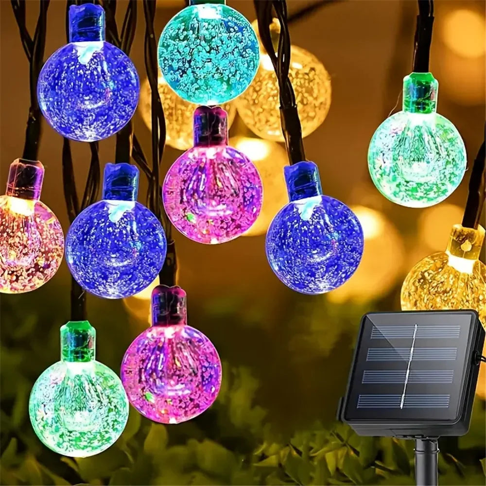 LumaGlow Solar Lichterkette | Kristallkugeln mit 8 Modi | Für Garten & Terrasse