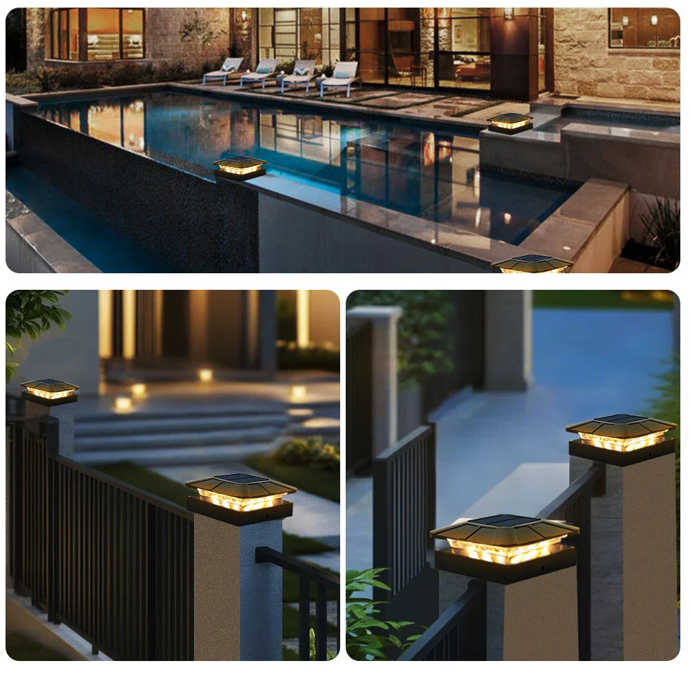 SolarGlow | 3er-Set Solar-Pfostenkappen-Lichter | 3 Lichtfarben & 2 Helligkeitsstufen | Für Garten & Terrasse
